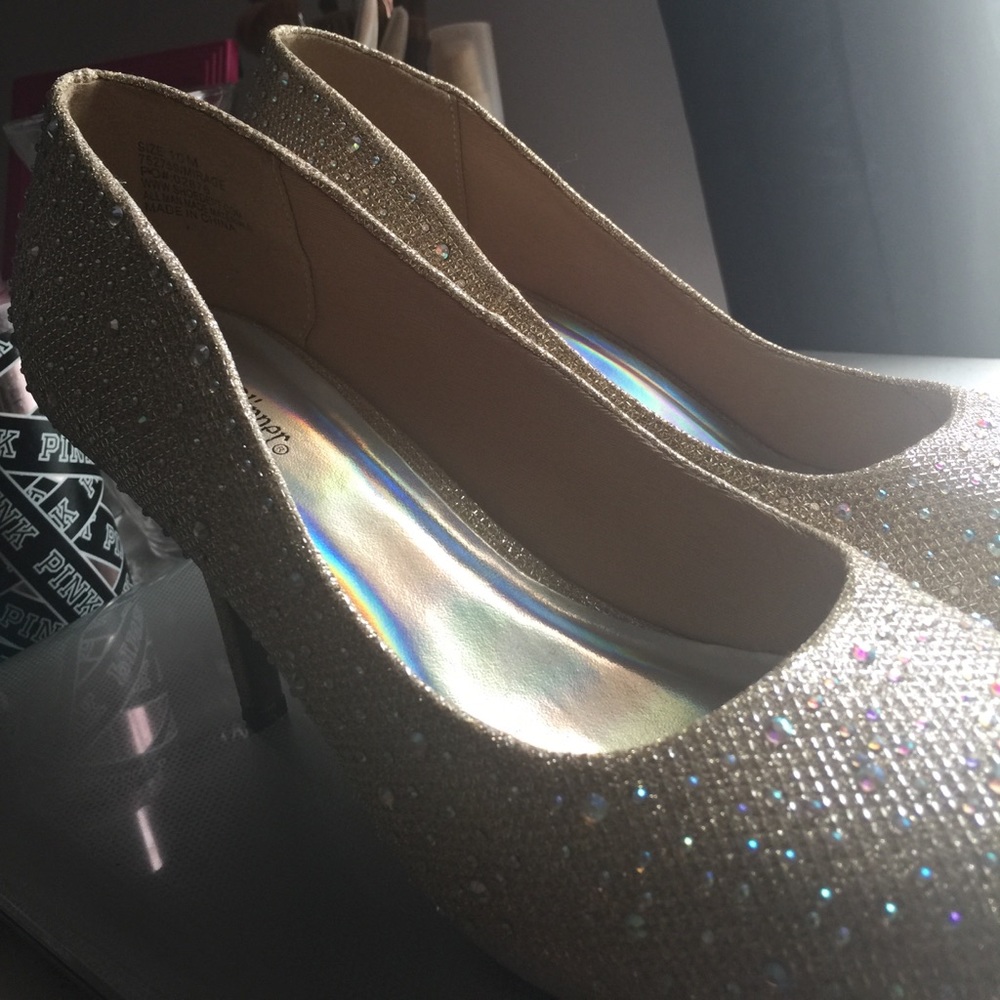 Gold diamond heels by silver slipper